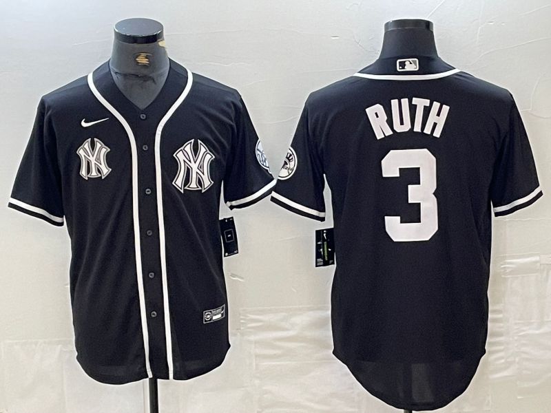 Men New York Yankees 3 Ruth Black Second generation joint name Nike 2024 MLB Jersey style 2